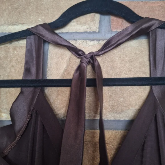 Taboo Vintage Y2K Espresso Brown Asymmetrical Hem Halter Mini Dress M - Picture 7 of 9
